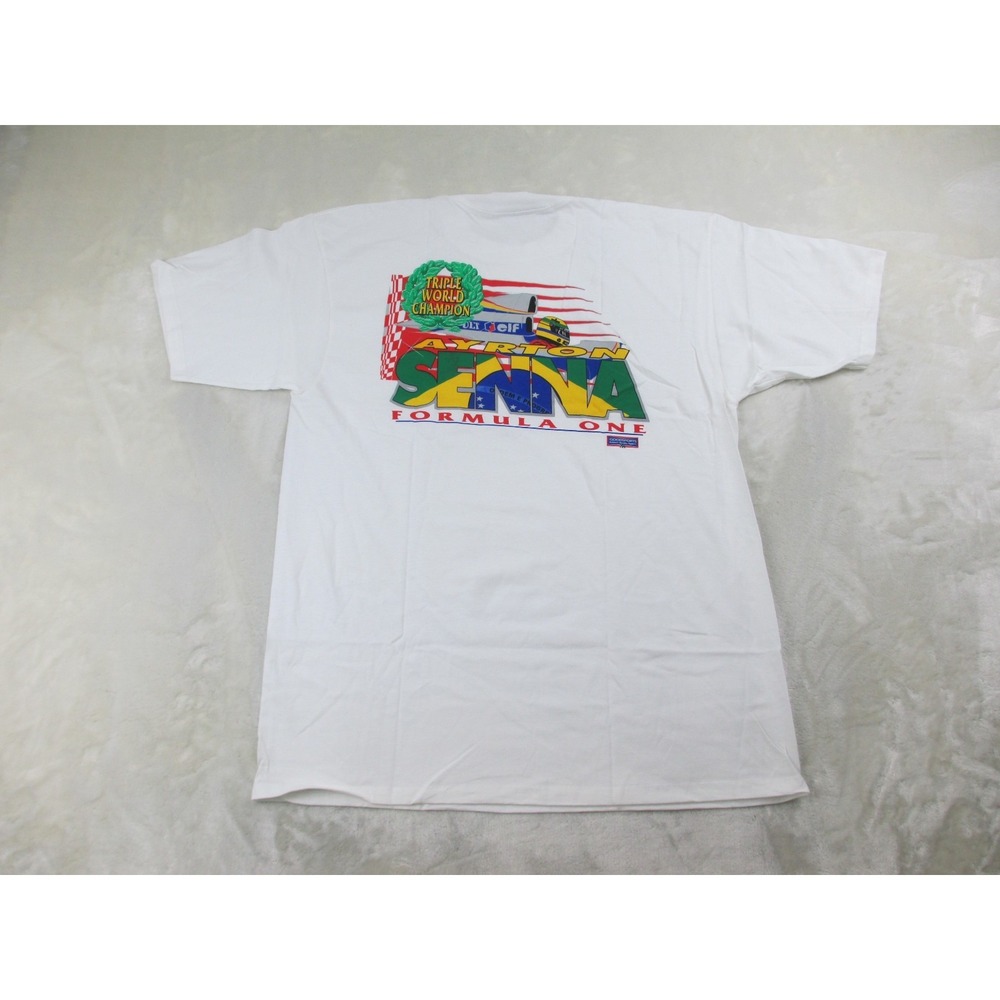 NWOT VINTAGE Ayrton Senna Shirt Mens Extra Large White F1 World Champion 90s